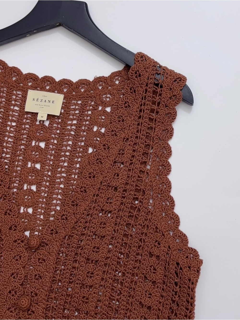 Sezane PALMINA BLOUSE Crochet Button-Front Knit Tank Top, L - Picture 5 of 7